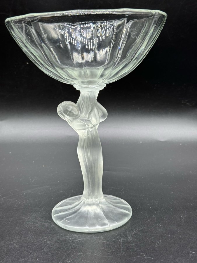 Vackert gammalt glas godisskål i frostat glas art nouveau skål art deco