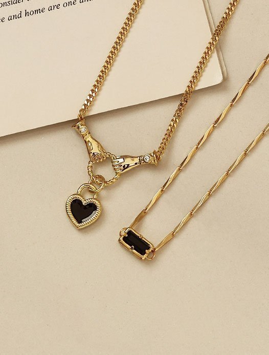 Zircon Heart Enamel Necklace Set