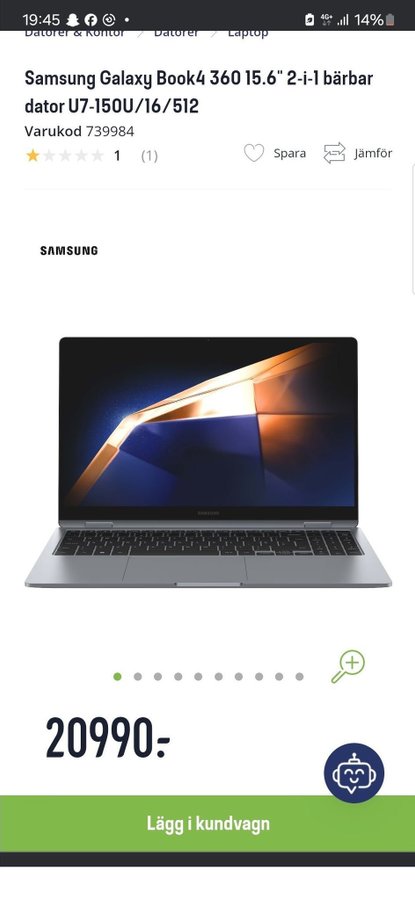 Samsung Galaxy Book4 360 156" 2-i-1 bärbar dator U7-150U/16/512