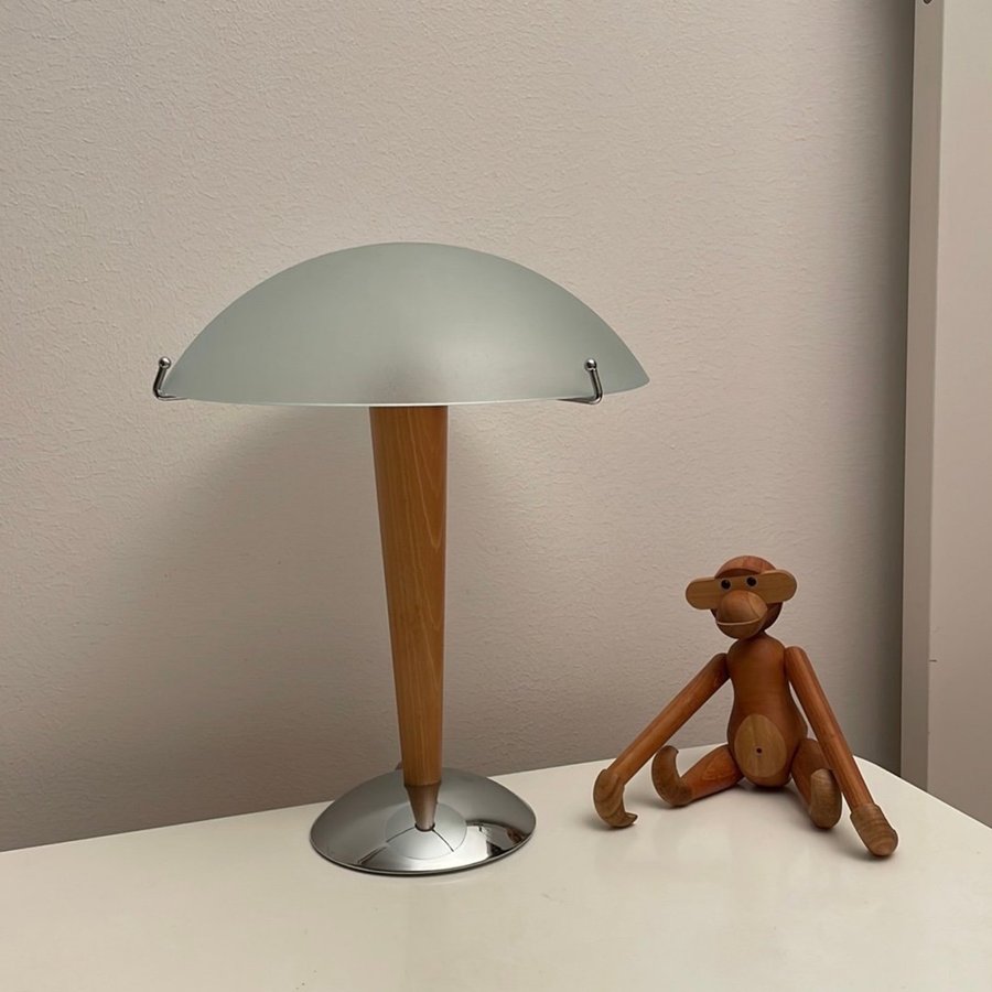 Vintage IKEA ”Kvintol” Retro Art Deco Ek Bordslampa Svamp Kupol 90-tal