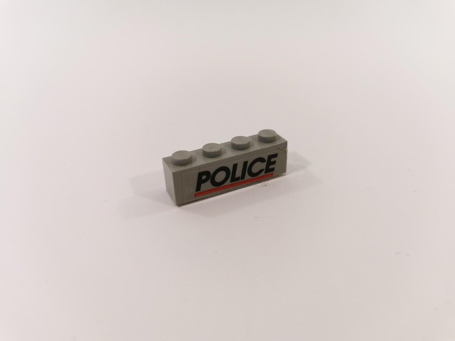 Lego - bit - tryck - klistermärke - polis - police - 1x4 - grå