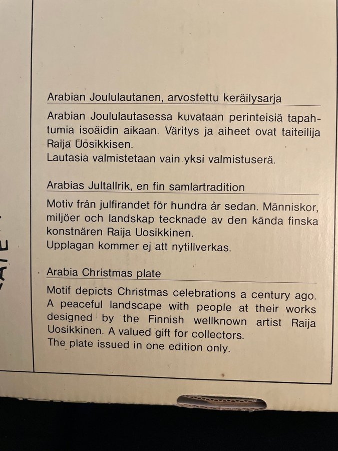 Arabia Jultallrik 1985