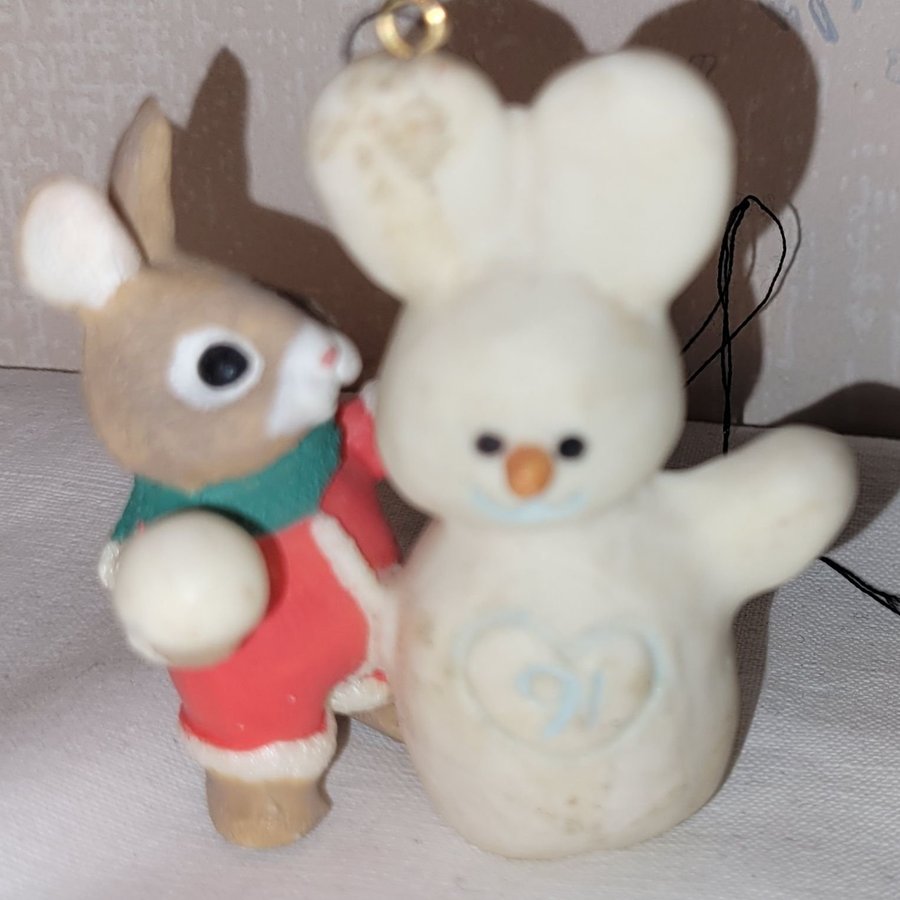 1991 HALLMARK årets julpynt KANIN rabbit  SNÖGUBBE snökanin