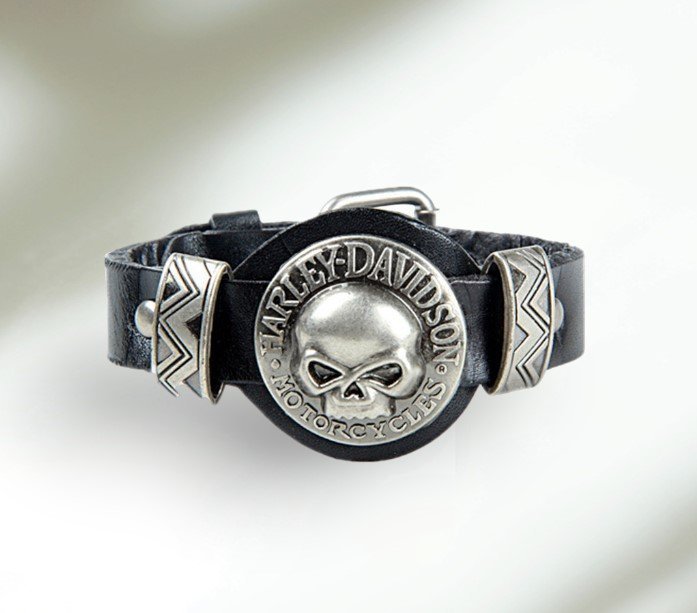 Harley Davidson Skull Läderarmband NYHET svart