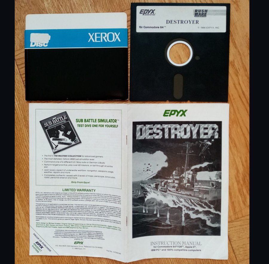 Destroyer (Rushware - Epyx) - Lös Disk + Manual ->TESTAD<- Commodore 64 / C64