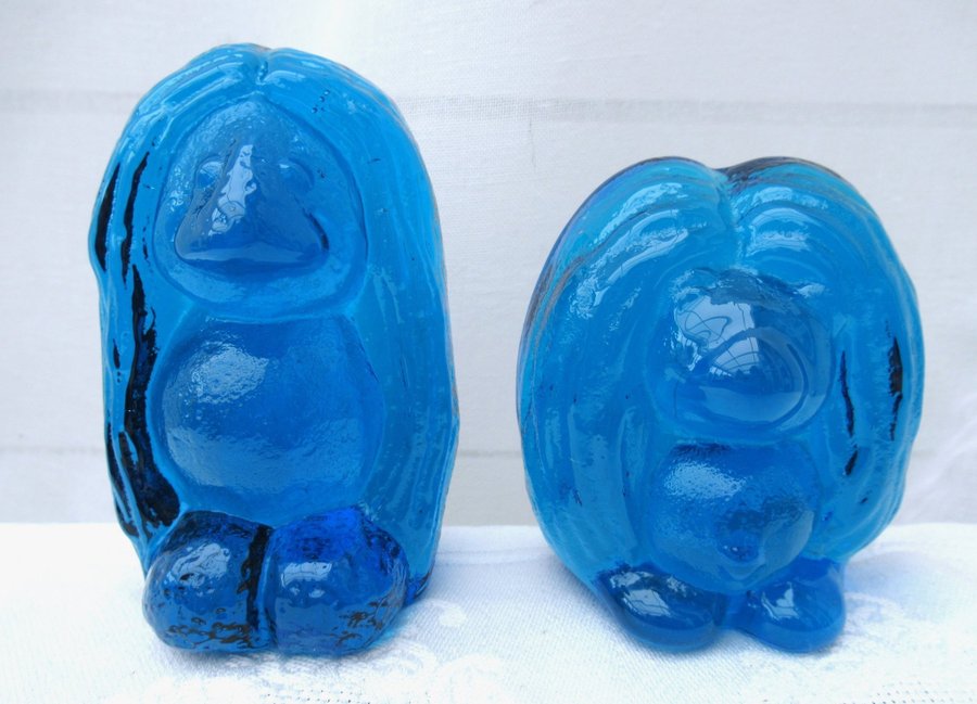 2 GLASTROLL BERGDALA GLASBRUK BLÅ TROLL GLAS FIGURIN SAMLAROBJEKT 70-TAL RETRO