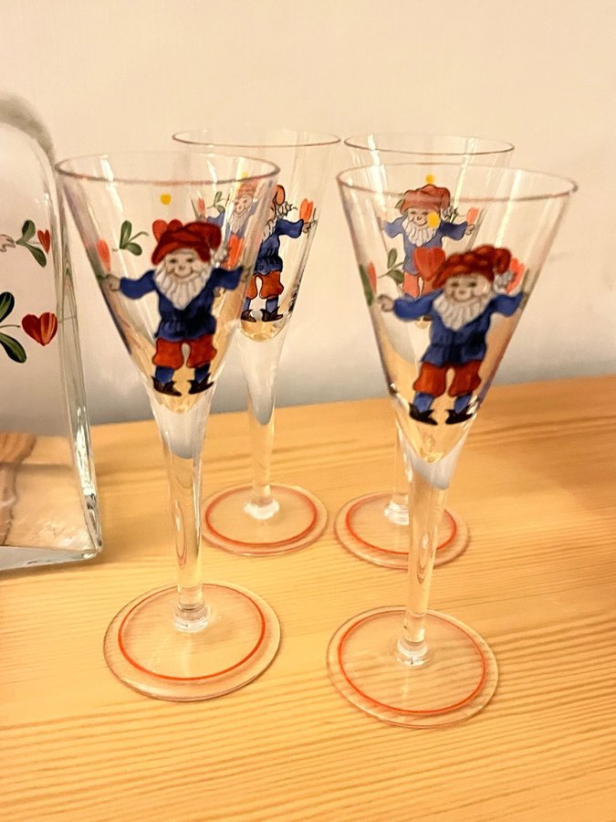 Vintage Jul ”servis” karaff o snapsglas handmålade