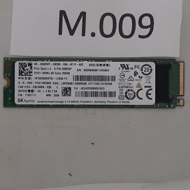 SSD M.2 , 256GB , NVMe ,PCIe, märke: SK Hynix , formfaktor 2280