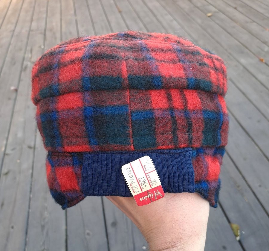 DEADSTOCK SEMI-ANTIK 50-TAL Keps öronlappar plaid wool cap ear flaps WIGÉNS