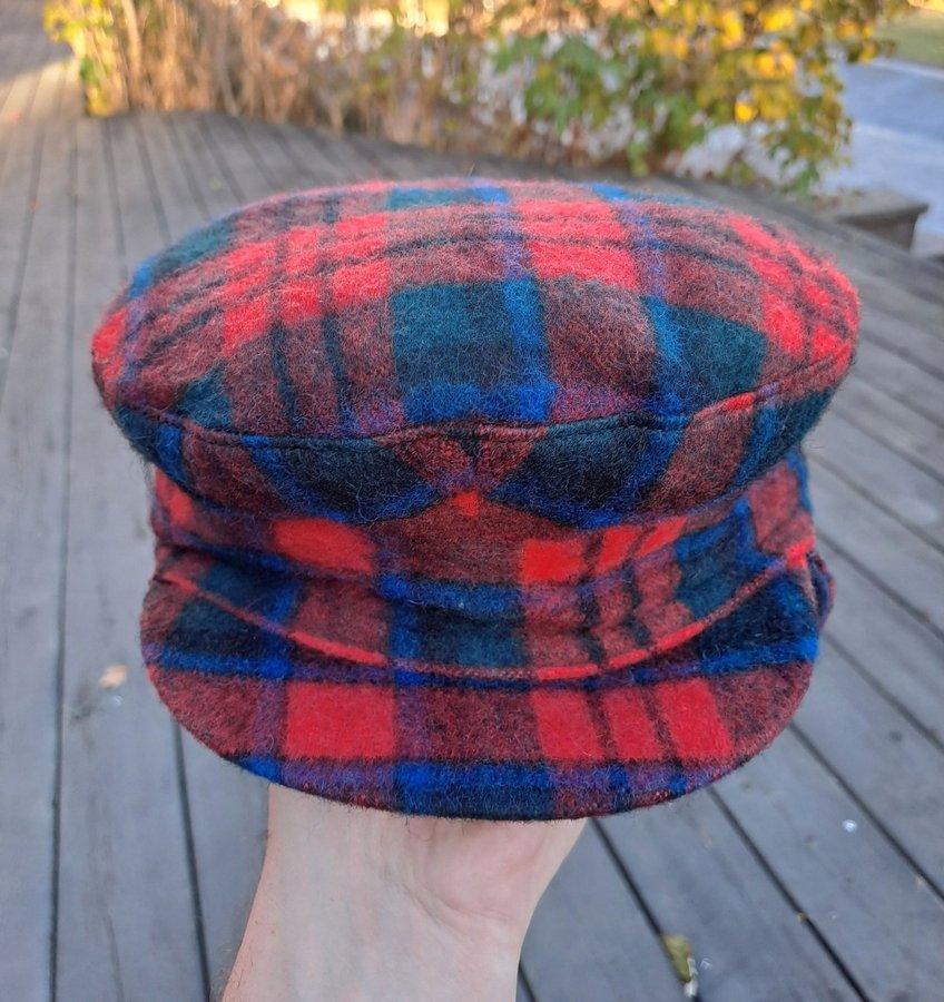 DEADSTOCK SEMI-ANTIK 50-TAL Keps öronlappar plaid wool cap ear flaps WIGÉNS