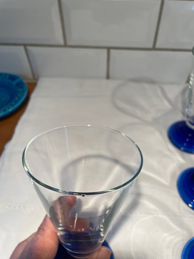 6 glas med blå fot, vintage