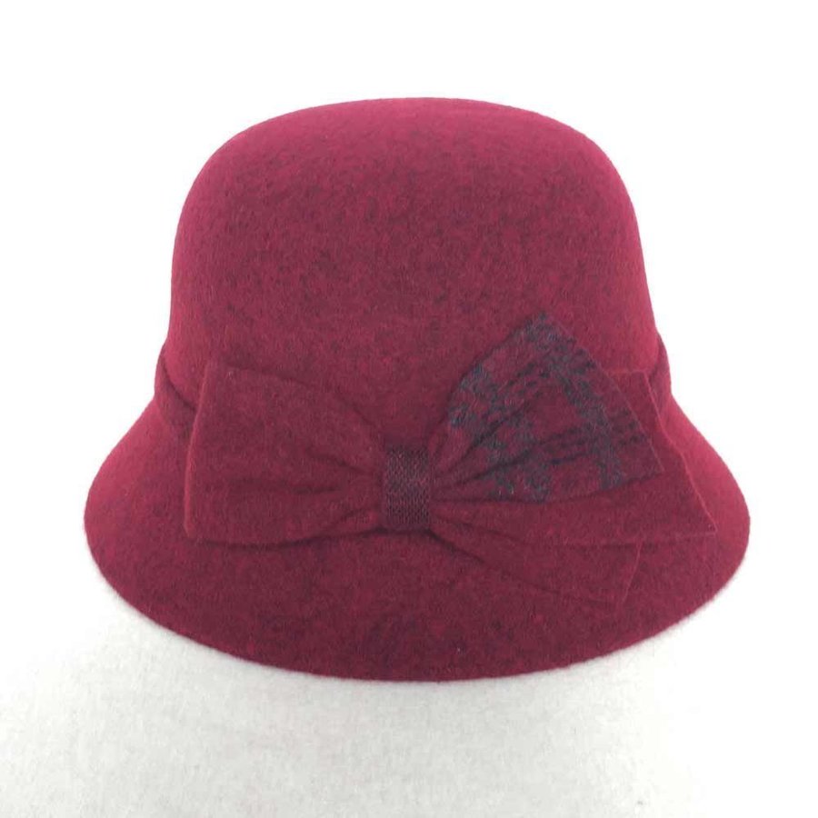 Women wool blend winter hat, Cloche warm cap, Burgundy Bucket hat