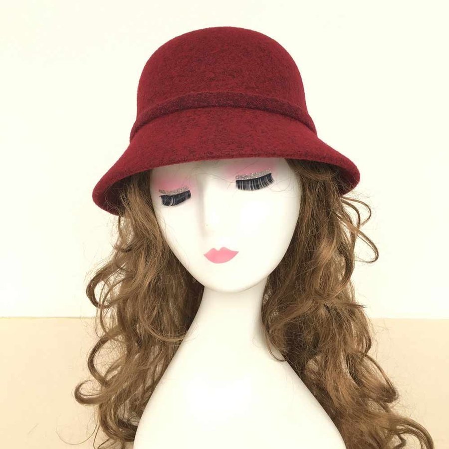 Women wool blend winter hat, Cloche warm cap, Burgundy Bucket hat