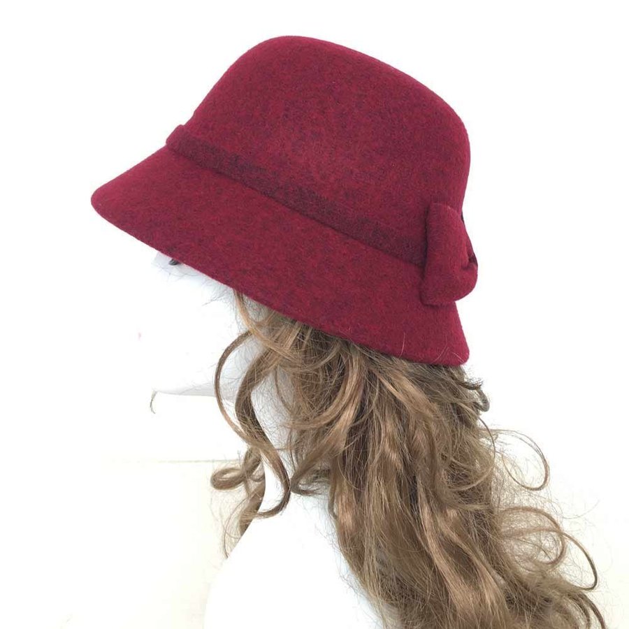 Women wool blend winter hat, Cloche warm cap, Burgundy Bucket hat