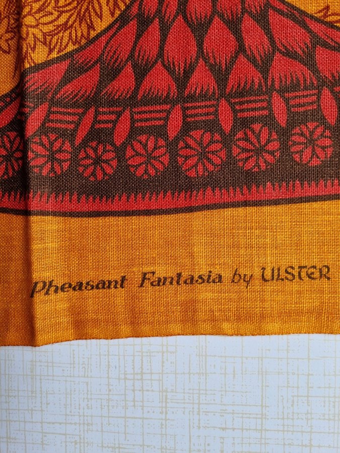 Vintage Bonad Linne Pheasant Fantasia by Ulster Irland lin handduk fasan