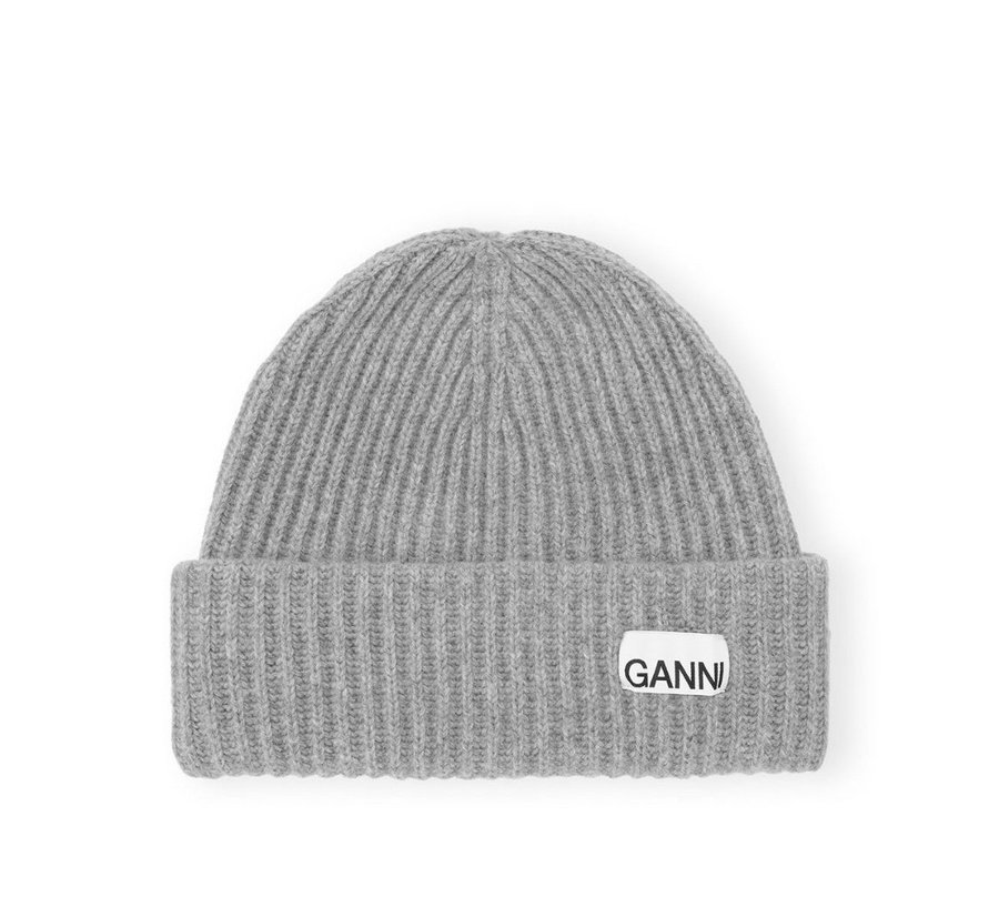 GANNI OVERSIZED WOOL RIB KNIT BEANIE