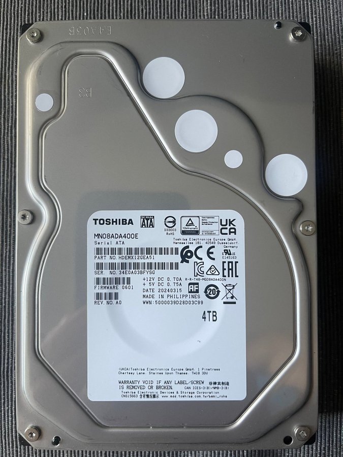 Hårddisk HDD Toshiba MN08ADA400E 4TB (oanvänd)