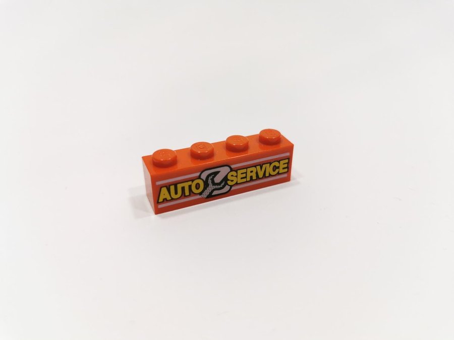 Lego - tryck - 1x4 - brick - auto service - röd