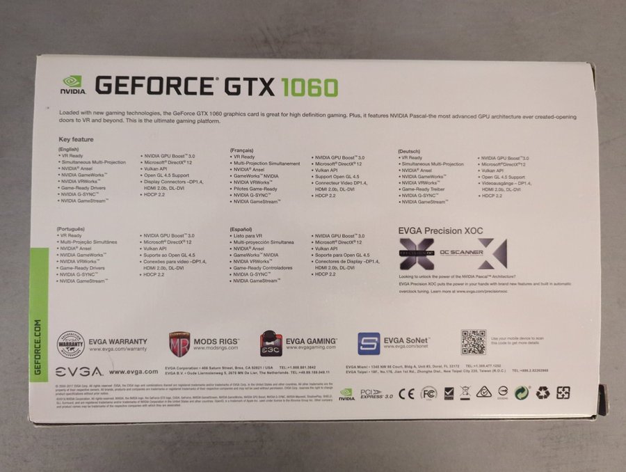 EVGA GeForce GTX 1060 6GB SC Gaming grafikkort, som nytt, enbart funktionstestat