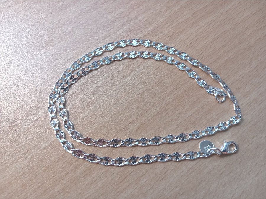 Silverhalsband sterling 925, tunn mönstrad länk, silverpläterat 925 stämplat