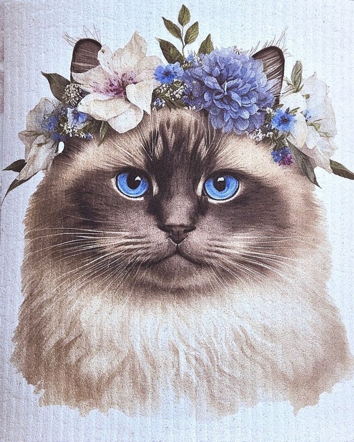 Disktrasa wettex duk med tryck print katt med blommor