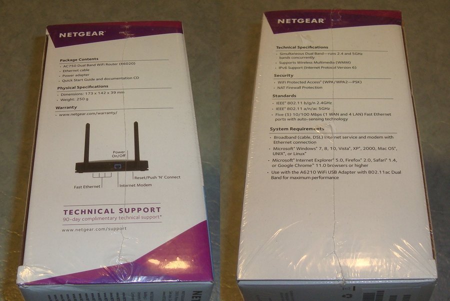 Netgear AC750 Dual Band WiFi Router - speeds up to 300+450Mbps† Oöppnad inplasta