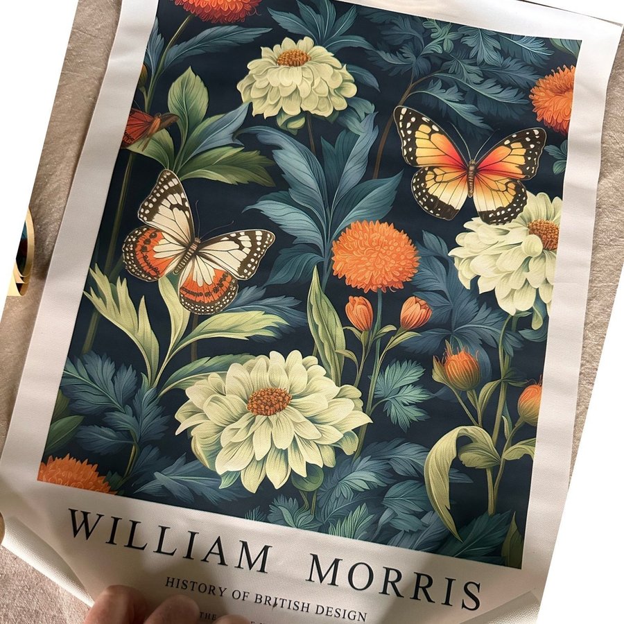 Ljuvlig William morris tavla fjäril blomma canvasduk , poster,vintage stil