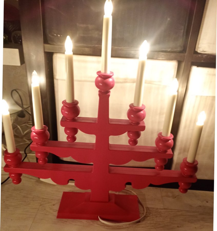 Adventsljusstake Retro Röd Plast 7st lampor FIN kul Advent lampa ljusstake