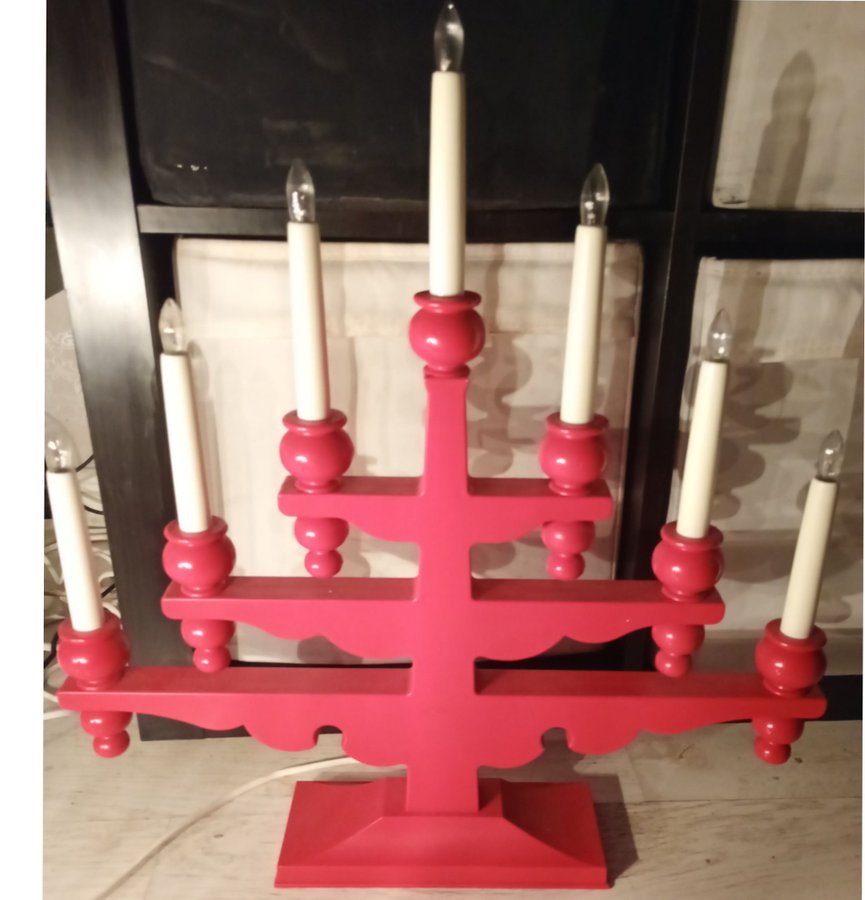 Adventsljusstake Retro Röd Plast 7st lampor FIN kul Advent lampa ljusstake