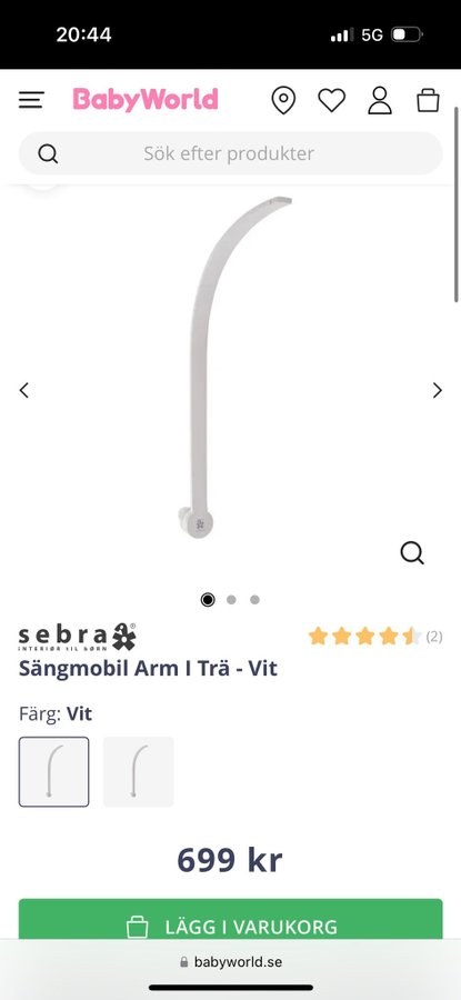 Sebra Sängmobil Arm i Trä - Vit