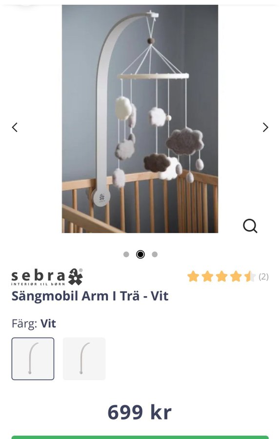 Sebra Sängmobil Arm i Trä - Vit