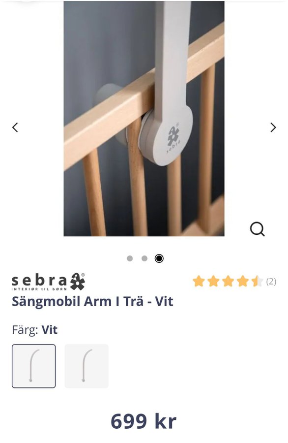 Sebra Sängmobil Arm i Trä - Vit