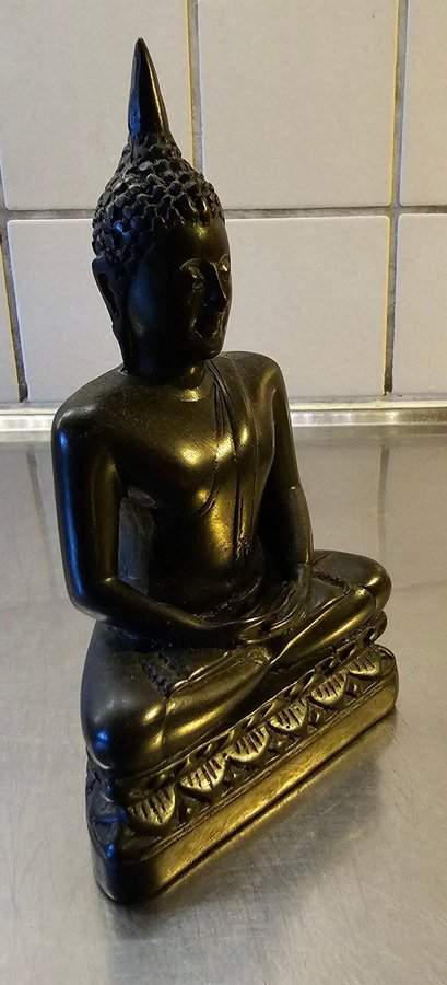 Thai Buddha lotusposition, svart, polyresin, 17 cm - Okänd, mycket fin, begagnad