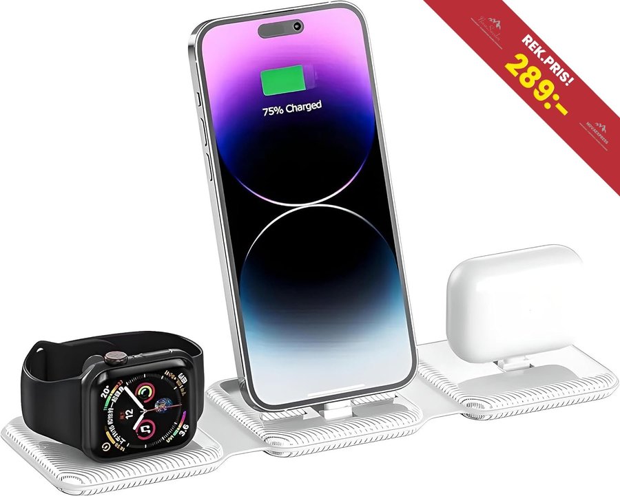 NY Trådlös laddstation | 10w | 3-i-1 | För iPhone och iWatch | Nypris 289kr