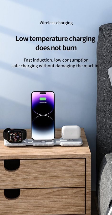 NY Trådlös laddstation | 10w | 3-i-1 | För iPhone och iWatch | Nypris 289kr