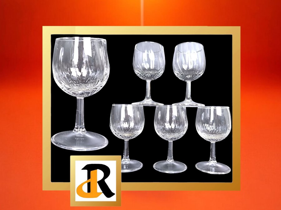 5 vintage kristall likör glas déco borddesign XXe art déco Frankrike N3901