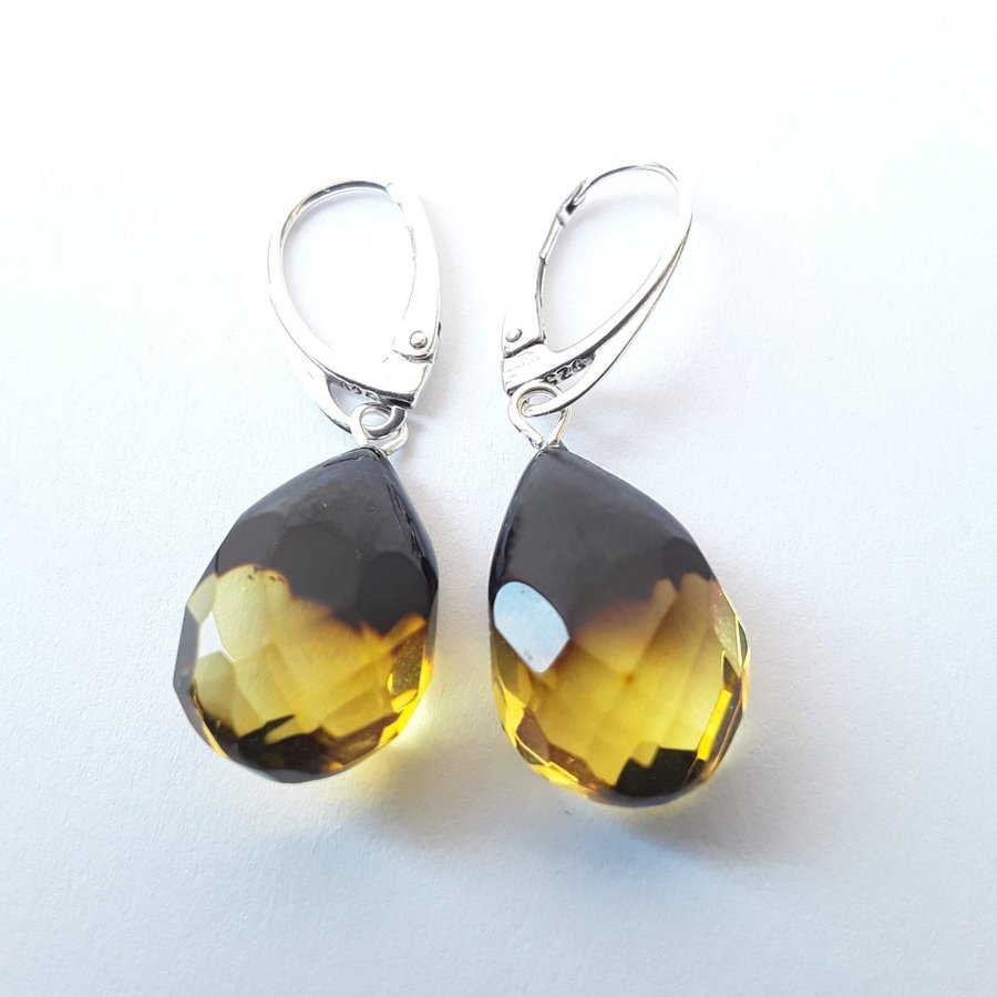 Baltic amber and 925 sterling silver dangle drop earrings Brown hanging earrings