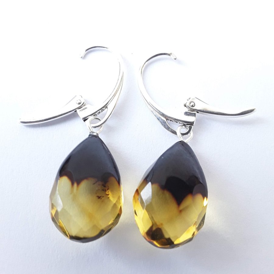 Baltic amber and 925 sterling silver dangle drop earrings Brown hanging earrings