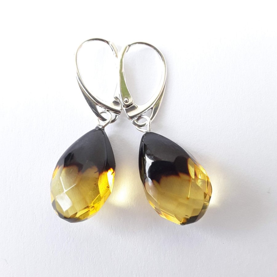 Baltic amber and 925 sterling silver dangle drop earrings Brown hanging earrings