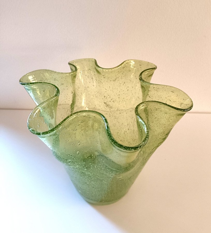 Vintage Murano Bollicine Glas Cartoccio Vaser, 1950-tal (Murano Bollicine Vase)