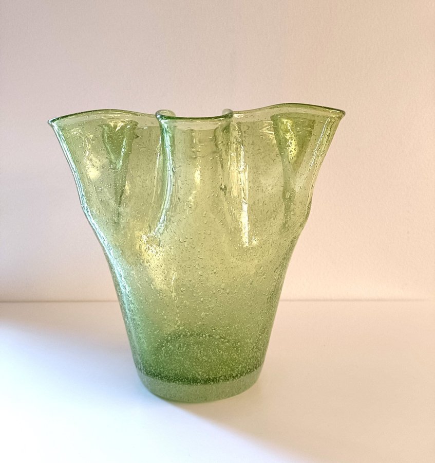 Vintage Murano Bollicine Glas Cartoccio Vaser, 1950-tal (Murano Bollicine Vase)