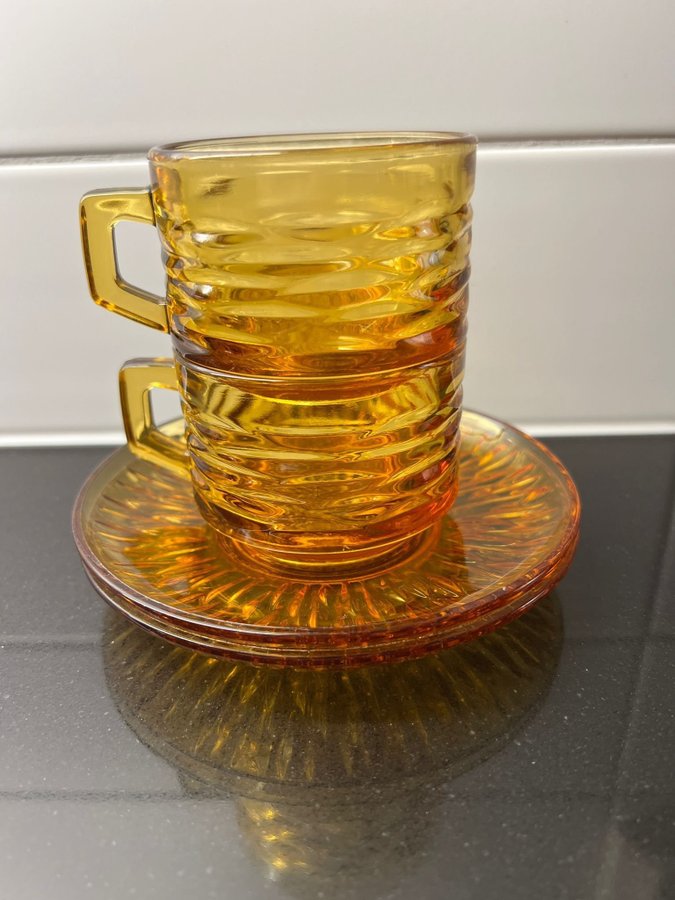 60 70 tal duralex vereco vintage retro kaffekoppar tallrikar ambar sunflower