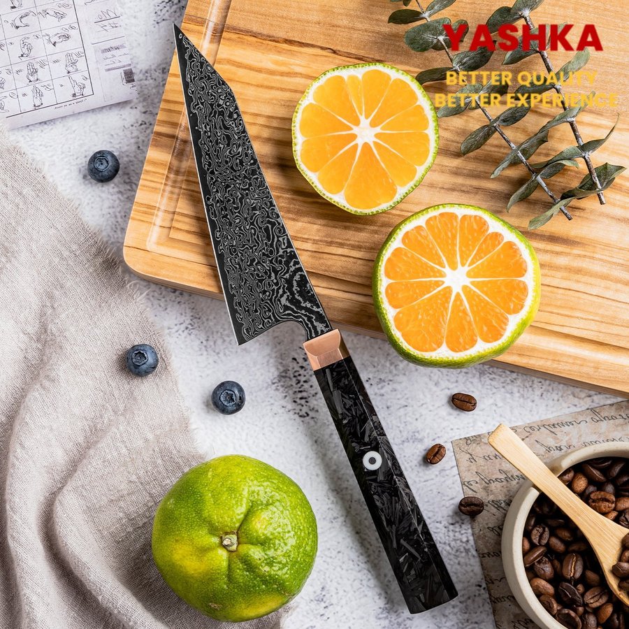 Japanese Petty Knife Black Damascus Blade Unique Design Home Kitchen Chef Tools