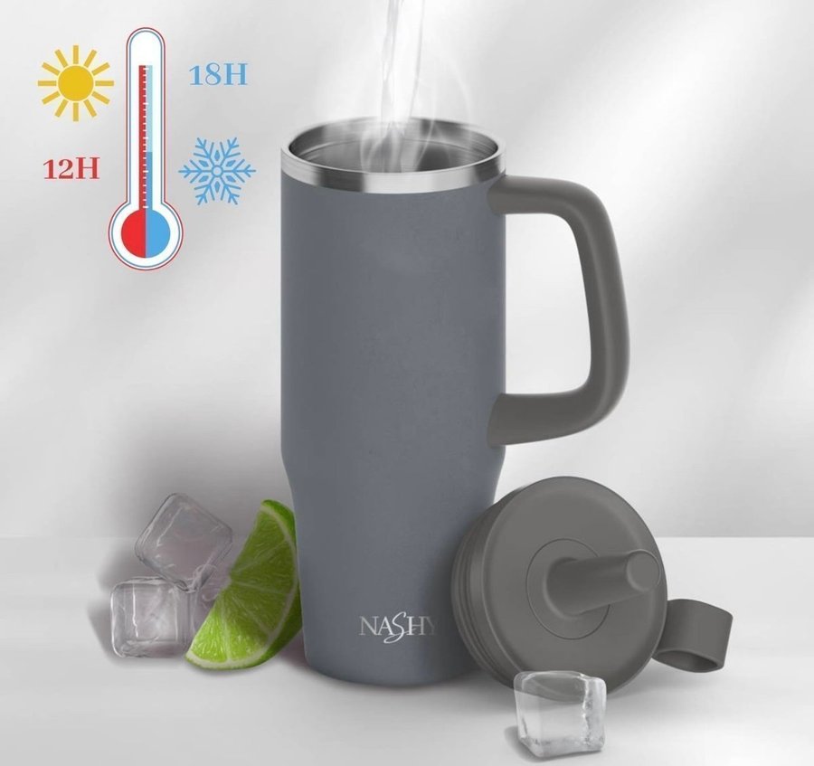 Termosmugg termosflaska flaska Tumbler med sugrör 1liter