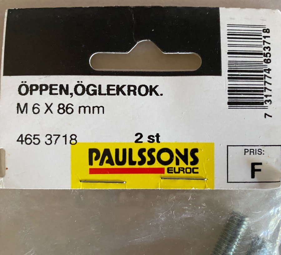 Öppen öglekrok M6x86 mm 2 pack