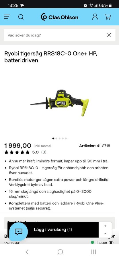 Ryobi One+ HP 18V Tigersåg RRS18C