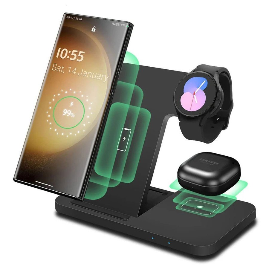 3-in-1 Wireless Charger Stand for Phone, Watch and Earbuds/ Black Edition