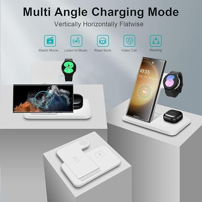 3-in-1 Wireless Charger Stand for Phone, Watch and Earbuds/ Black Edition