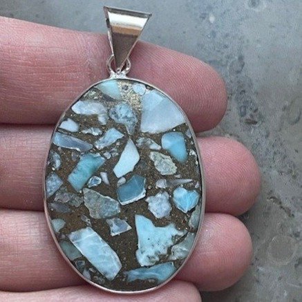 Silver hänge med Äkta Koppar Larimar Ädelsten, Helt Ny