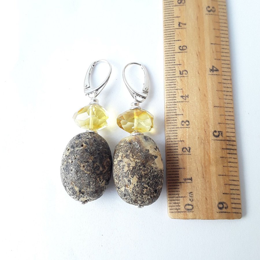 Unique Baltic amber gemstone and 925 sterling silver long dangle cute earrings